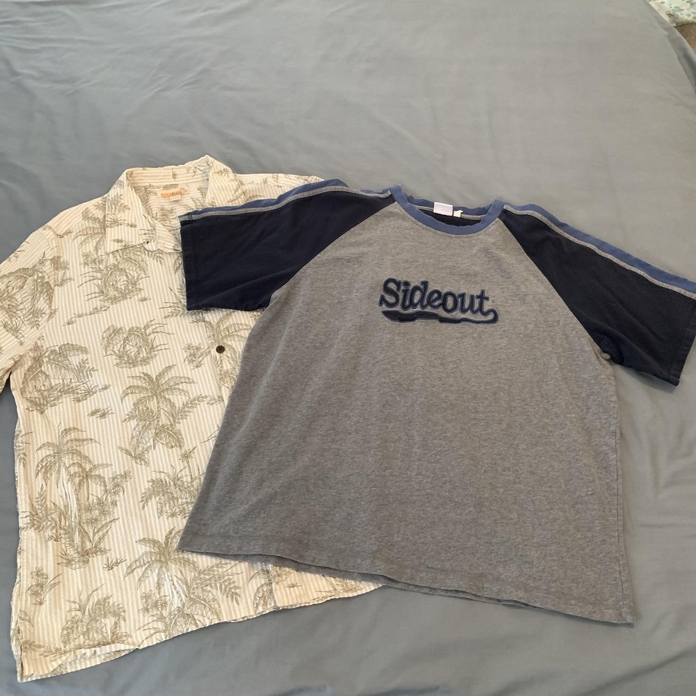 Sideout Shirt Mens XL Beige Hawaiian‎ Palm Tree Short Sleeve Button Front